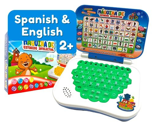 ZEENKIND Spanish English Toy Laptop, Toddler Learning Toys 3, 4 Years Old Spanish Learning Bilingual Toy Computer for Kids, Educational Computer Toys with Alphabet Numbers Words Spelling Math