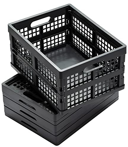 Eslite 16L Collapsible Storage Crates,Folding Plastic Crates for Storage,Pack of 4,Gray