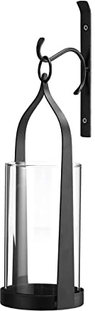 Wisiron Hanging Wall Sconce Medieval Modern Wall Mounted Hurricane Candle Holder Glass & Metal Farmhouse Handcrafted Wall Art Decorations, Black HT21-0205B