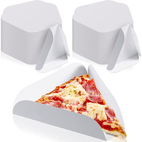 Suclain 100 Pcs White Paperboard Single Pizza Slice Wedge Tray 8-1/10 x 8-1/10 Inch Pizza Slice Container for Birthday Wedding Party Supplies Movie Night Snack Trays