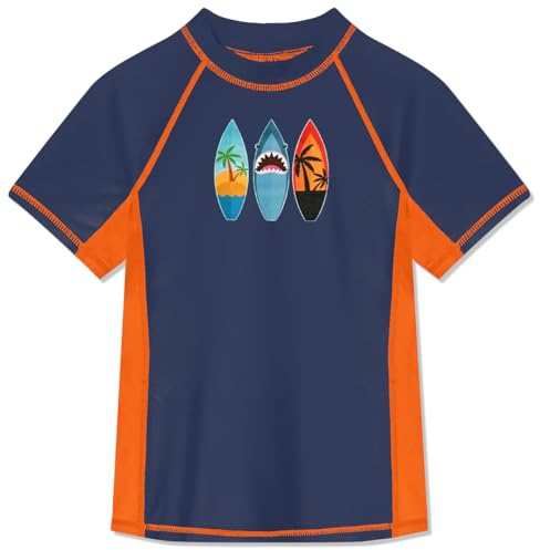 BesserBay Kinder Kurzarm Schnell Trocknend Badeshirt Bademode Swimsuit UV Shirt Dunkelblau Rashguard 130