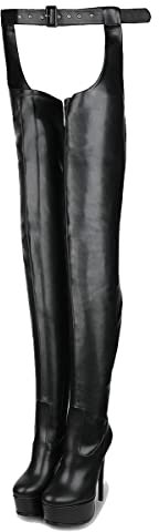 Only maker Overknees Chap Boots Plateau Stiletto Stiefel Sexy Damen High Heels Hohe Schuhe Stretch Lederimitat Schwarz 38 EU