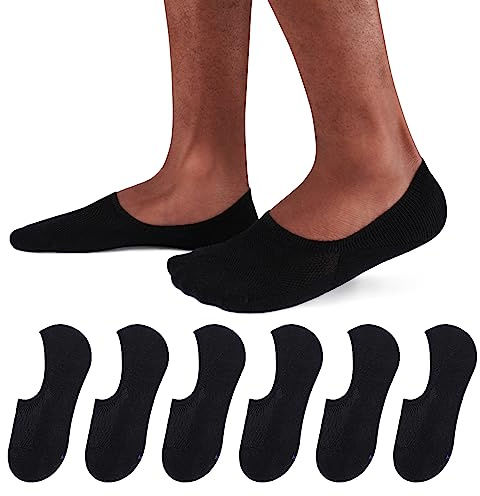 SIXDAYSOX Black Men's No Show Socks - 6 Pairs Invisible Low Cut Non Slip Socks for Loafers, Sneakers & Casual Shoes - Size 5-11
