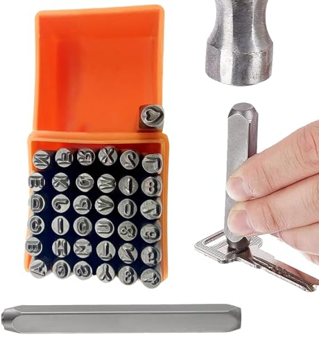 EULAPGOE 37 Stück Schlagzahlen Set, 3mm Schlagbuchstaben Set, Buchstaben Alphabet A-Z und Zahlen 0-9, & und Love Siegel Stempel, Schlagstempel Zahlen zum Stempeln von Metall Kunststoff Holz Leder