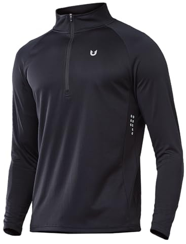 NORTHYARD Quarter Zip Pullover Men Running Shirt Long Sleeve Moisture Wicking Quick Dry Athletic Workout, Black, L