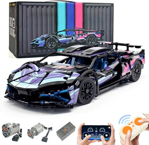 MOCBROPCS Remote Control Car Building Set, 1:14 Technical Sports Racing Car Building Kit, with Motors and Rechargeable Battery, Toys Gift for Adults & Boys Age 12+ (1314 PCS)