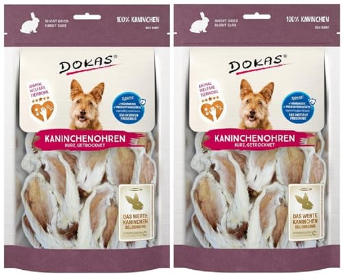 DOKAS - Kaninchenohren mit Fell getrocknet kurz 2er Pack (2 x 100g)