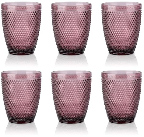Joeyan Drinking Glasses Set of 6, 300ml Water Tumbler Glasses Vintage Colored Bubble Glass Cups Juice Glasses Glassware Set for Cocktail Soda Juice Beverage, Purple