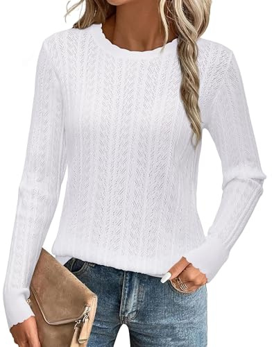 Arach&Cloz Damtröja kortärmad långärmad vår sommar stickad tröja stickad tröja casual rund hals blus toppar, Vit 01, M