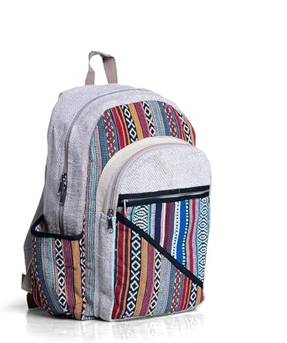 Homi Drapes Hanf-Rucksack, leicht, 100 % natürlicher Hanf-Baumwollstoff, lässiger Tagesrucksack, Mehrzwecktasche, handgefertigt, Tribal Stripes