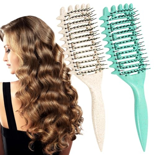 Vinuwu 2Stück Lockenbürste, Entwirrbürste, Curly Hair Brush, Haarbürste Ohne Ziepen, Locken Detangler Bürste Damen Herren, Defining Dry Wet Dickes Dünner Lange Haare-Grün Weiß