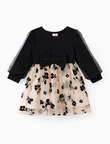 PATPAT Familien Outfit Set Langarm - Partnerlook Mutter Tochter Kleid, Mama Kind Kleider Prinzessin Festlich, Eltern Kind, Family Matching Passende Outfits, Herbst & Frühling-Baby:6-9 Monate