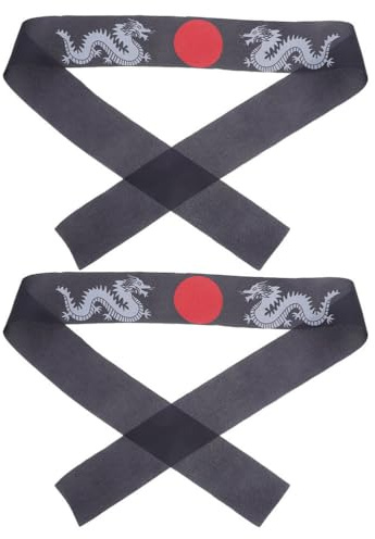 minkissy 1 paire de bandeau d'entraînement de samouraï turban de samouraï - Bandeau d'entraînement de karaté - Costume de chef japonais - Bandeau de karaté - En polyester noir