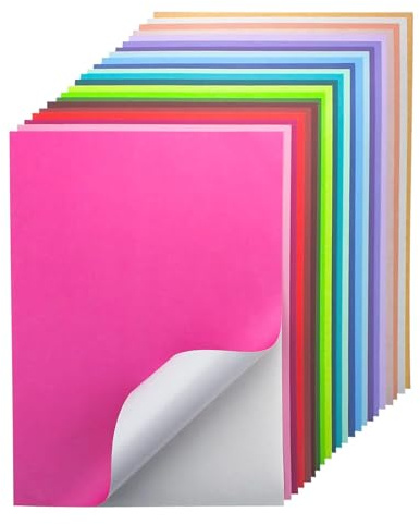 Lot de 24 feuilles d'autocollants A4 en papier à imprimer, carton autocollant en 22 couleurs, 250 g/m², papier coloré pour scrapbooking, fabrication de cartes
