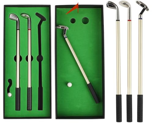 Minigolf - Golf Geschenke für Männer - Fidget Pen, Golf Pen Set, 3 Golfschläger Kugelschreiber, Mini Desktop Spiele, Lustiges Fidget Spielzeug, Ideal für Feiertage, Bürogeschenke und Golf-Fans