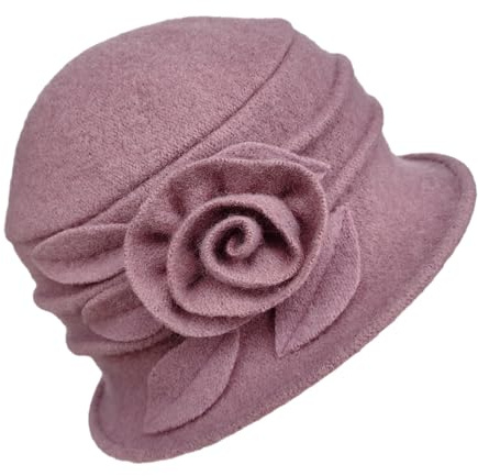Generisch 2025 - Sombrero de campana de lana de estilo vintage con estampado floral para mujer, accesorio de invierno de los años 20, elegante sombrero de pescador de invierno para niños, azul oscuro,