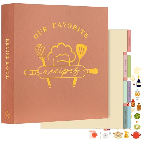 Lanpn Raccoglitore per Ricette, libro Ricettario Quaderno per Ricette da Scrivere a 3 Anelli con 8 Divisori & 2 Adesivi, Recipe Binder Cook Book Journal to Write in Your Own Recipes, Rosa, Inglese