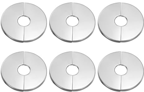 sourcing map 6pcs Wall Split Flange 0.67 (17mm) Stainless Steel Round Self-Adhesive Split Flange Pipe Cover Clip-on Escutcheon Collar for Floor Ceiling Bathroom Kitchen Toilet
