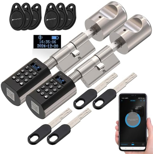 VisorTech Zahlenschloss: 2er-Set elektronische Tür-Schließzylinder, Display, Code, Transponder (automatisches Türschloss, Elektronisches Türschloss Haustür)