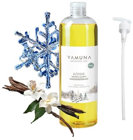 YAMUNA NATURAL BEAUTY Aceite de masaje, 100% vegetal, cosmética natural de Hungría. Aceite profesional – Sin parafina ni parabenos para un masaje refrescante (1000 ml, copo de nieve)