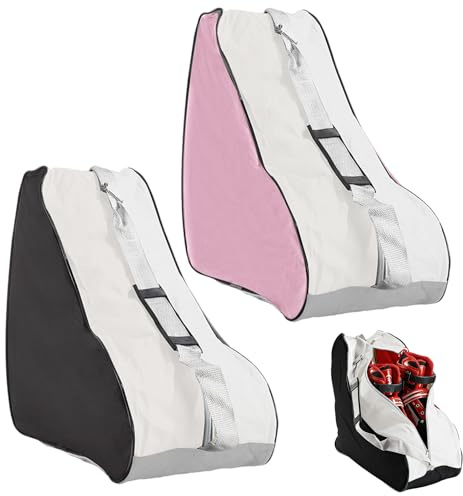 JSUOEO 2 PCS Roller Skate Bag, Unisex Ice Skating Shoes Carry Bags with Adjustable Shoulder Strap and Top Handle for Women Men Adults (Black & Pink)