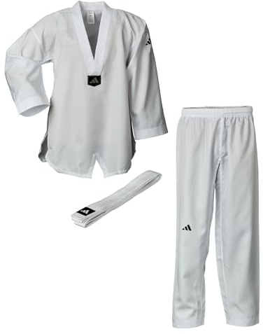 adidas Taekwondoanzug Beginner | Leichter Einsteiger Dobok für Kinder und Erwachsene | inklusive Gürtel | Revers Weiß | für Training und Kyorugi | Anzug Weiß, Größe 140