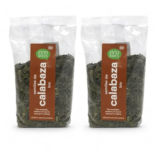 Pack 2 Pipas de Calabaza Eco Basic Bio 500 g, Semillas de Calabaza Ecológicas Peladas, Para Ensaladas, Panes, Yogures, Cremas y Repostería, Total 1 kg