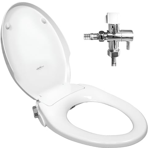 GenieBidet Bidet Toilet Seat Elongated | Fits Your Current Toilet Seat | No Wiring & Easy Install Elongated Bidet | Self Cleaning Dual Nozzles with Rear & Feminine wash | Hybrid T included
