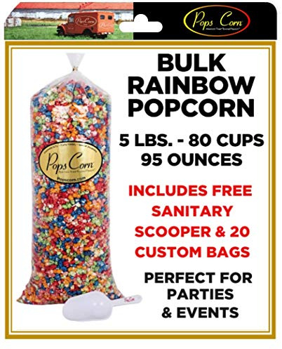 RAINBOW POPCORN-Pops Corn - Gourmet Popcorn BULK/WHOLESALE POPCORN - 5 GAL-80 CUPS-95 OZ-FREE SANITARY SCOOPER & 20 gift Bags Included!