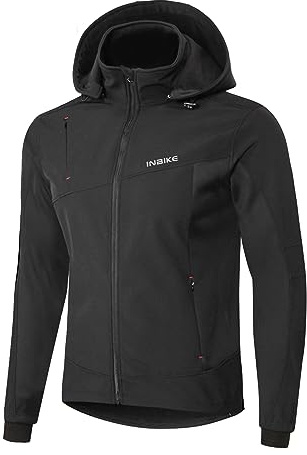 INBIKE Veste Softshell Homme Hiver Polaire Extérieure à Capuche Coupe Vent Blouson Chaud Outdoor Randonnée Velo VTT Jogging Sport de Plein Air Noir M
