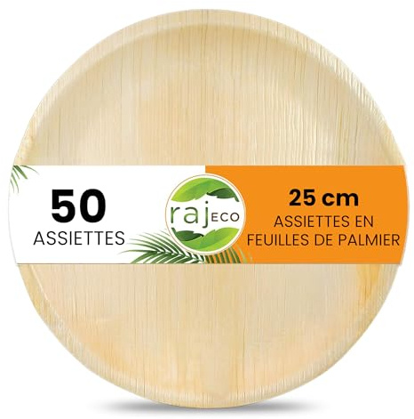 Raj Unique Collection Palm Leaf Plates 10 (25cm) - Round | 50 Pack | Strong, decorative & eco-friendly. Great value for weddings, BBQ, camping & outdoor celebrations.