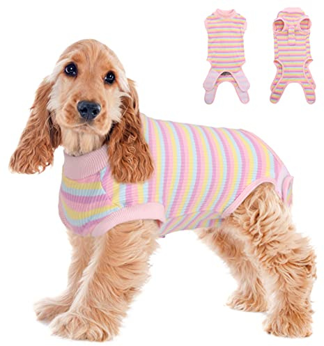 PUMYPOREITY Dog Onesie Surgery Recovery Suit, Post Op Dog Recovery Bodysuit Comfortable Pajamas Full Body for Shedding Allergy Anti Licking Wound Protection(Pink Stripes, L)