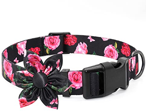Fint svart hundhalsband blommigt kvinnligt hundhalsband med blomma fluga hundhalsband för flicka kvinnliga katter hundar vår sommarsäsong hundhalsband för små medelstora hundar för din pälsbaby