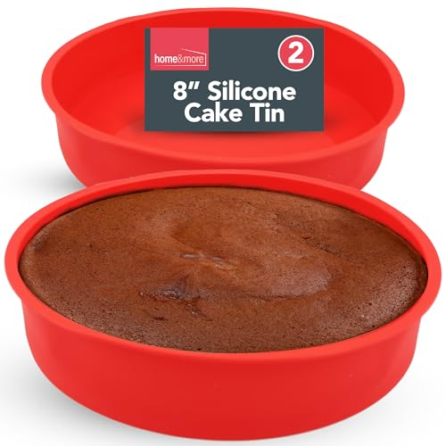 SOL 2pk 8 Silicone Cake Tins – Round Non-Stick Moulds – Durable Baking Trays for Even Heat Distribution, Homemade Sponges, Layer Cakes, Bread, Dishwasher & Freezer Safe