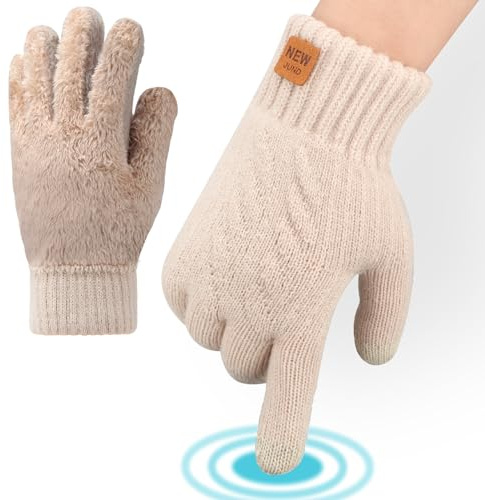 ytorgr Winter Thermal Gloves for Women Warm,Fleece Knitted Gloves Touch Screen for Outdoor Sports Running Cycling beige