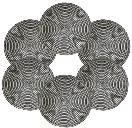 Mantel Individual Redondo Trenzado, Salvamanteles Individuales Redondos 6 Piezas, Manteles Individuales de Mesa de Algodón Lavables Resistentes al Calor, Bajoplatos de Mesa 37 x 37 cm (Gris Oscuro)