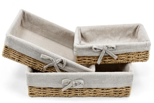 Kleemeiero 3PCS Corbeille à Pain Tressée Paniers à Pain Carrés Panier Tressé avec Doublure en Lin Corbeille à Pain de Table Panier à Pain en Tissu Corbeille de Fruits Pain pour Légumes Alimentaire