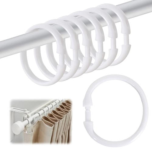 Zimoer 12 Stück Kunststoff Duschvorhang Ringe, Duschringe für Badezimmer, Ringe für Duschvorhang in O-Form, Gardinen Ringe, Duschvorhang Haken, Duschvorhangringe Vorhang Haken für Vorhänge (Weiß)