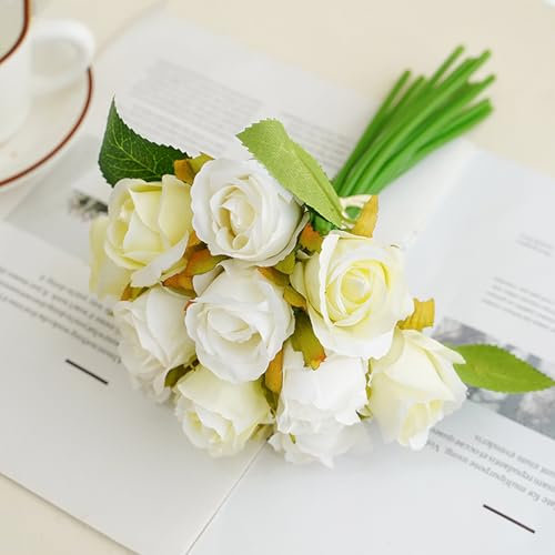 12pcs Faux White Artificial Flowers Roses,Real Touch Foam Roses Fake Flowers Artificial Bulk with Stem for Wedding Decor,Bridal Shower Crafts Home Baby Shower Party Decoration