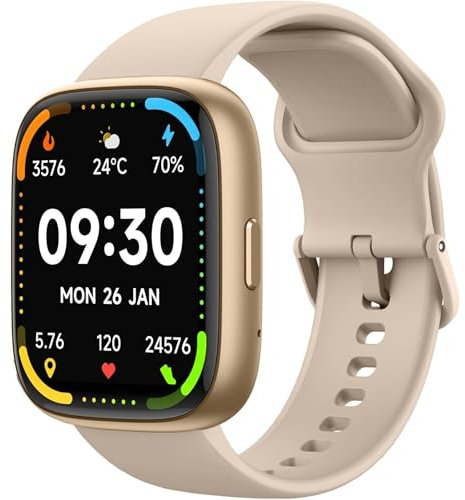 Montre Connectée Smartwatch Alexa intégré Répondre et émettre des appels, Bracelet connecté 1,83HD Montre intelligente Femme/Homme Etanche IP68 Tracker 100+ Modes Sportifs Fréquence cardiaque (Doré)