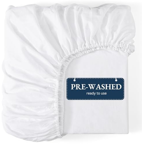Fitted Sheet Double, White - Pre-Washed, Deep Pocket 14 inch (35 cm) - Easy Care - Soft Brushed Microfibre Fabric - Shrinkage and Fade Resistant - Bottom Sheet