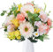 Zythtem Artificial Flowers Fake Daisy Mix Pink Daisies Pink Carnations Yellow Hyacinth Bouquet Silk Daisy Bouquet Faux Spring Flowers Realistic for Home Wedding Party Office Table Decoration