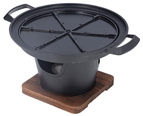 lvifloae Bärbar BBQ-grill Non Stick-minigrill för att njuta av Yakiniku hemma, kraftigt gjutjärnsgrilltallrik Bärbar grill i formgjuten aluminium liten grillspis för campingbild