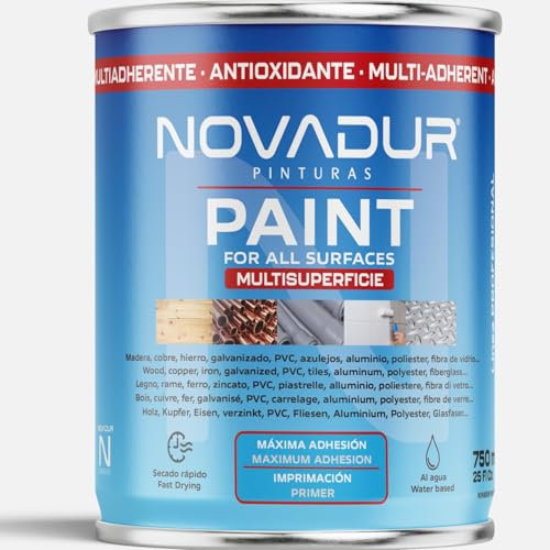 NOVADUR Pintura Multiusos Madera, Metal, Cerámica, Azulejos y Otras Superficies, imprimacion para madera 750 ml, Blanco | Pintura azulejos baño