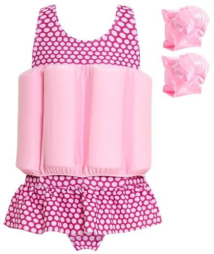 Summshall Costume da bagno per bambine con galleggiamento Costume intero per bambini Costume da bagno per bambini Costume da bagno galleggiante Costume da bagno estivo da spiaggia rosa bianco