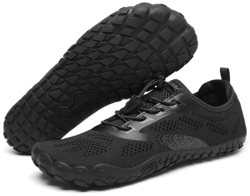 SAGUARO Chaussures Minimalistes Barefoot Homme Femme Chaussures Aquatique Respirant Antidérapant pour Trail Fitness Marche - Orteils Larges et Zéro Drop Semelles, Noir de Charbon, 38 EU
