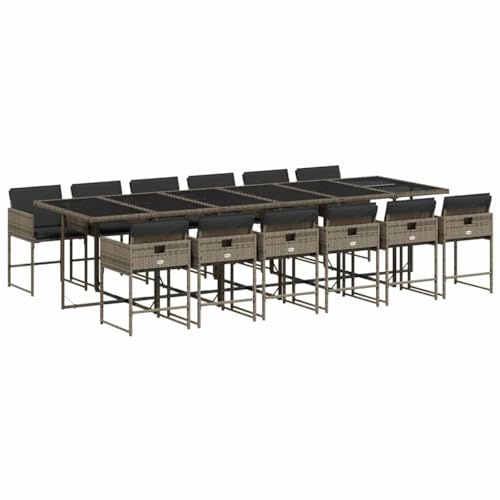 vidaXL Ensemble à Manger de Jardin avec Coussins 7 pcs, Table et Chaises à Dossier Rabattable, Meubles d'Extérieur Patio Terrasse, Gris Résine Tressée