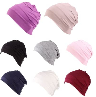 Chemo Headwear Bamboo Wig Scalp Liner Scarf Soft Turban Cap Lightweight Alopecia Bandana Head Cover Beanie (Navy)