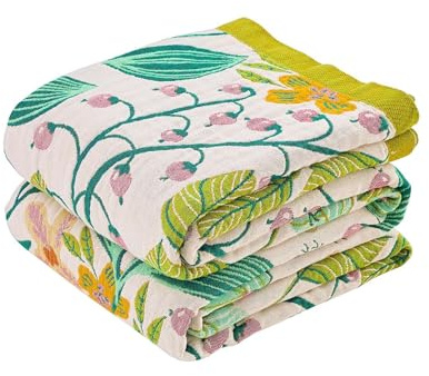 KMBFWU Beige Boho Throw Blanket, 100% Cotton Blankets for Couch Bed, 50x60Cotton Quilt Travel Muslin Blankets Farmhouse Home Decor Soft Lightweight Picnic Blanket for Summer