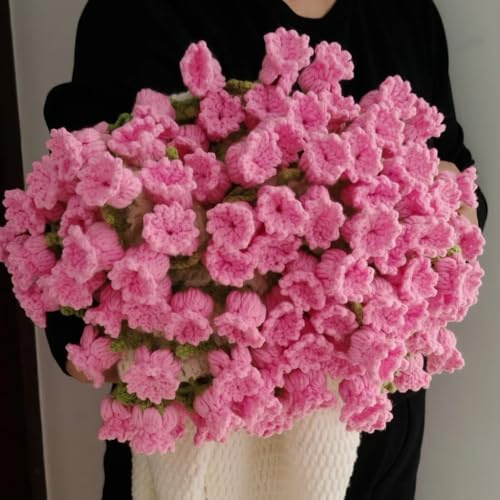 Valentine's Day Handmade Crochet Bellflower Bouquet Blanket,Romantic Knitted Rose Floral Throw Blankets Sofa Blankets,Luxury Crochet Flower Roses Blankets for Mom, Wife (Bellflower-Pink, 43.3 in)